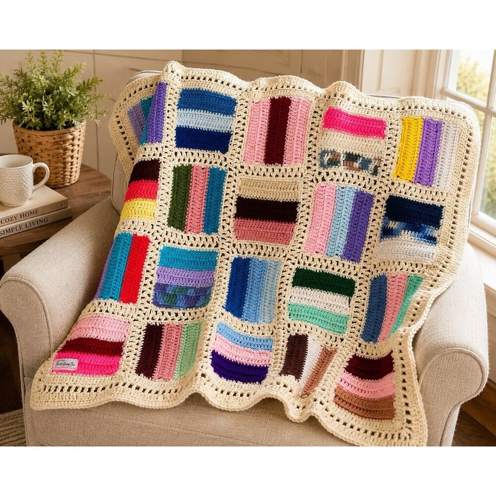 Handmade Crochet Patchwork Lap Blanket Throw Afghan Cottage Farmhouse 41.5"x34"